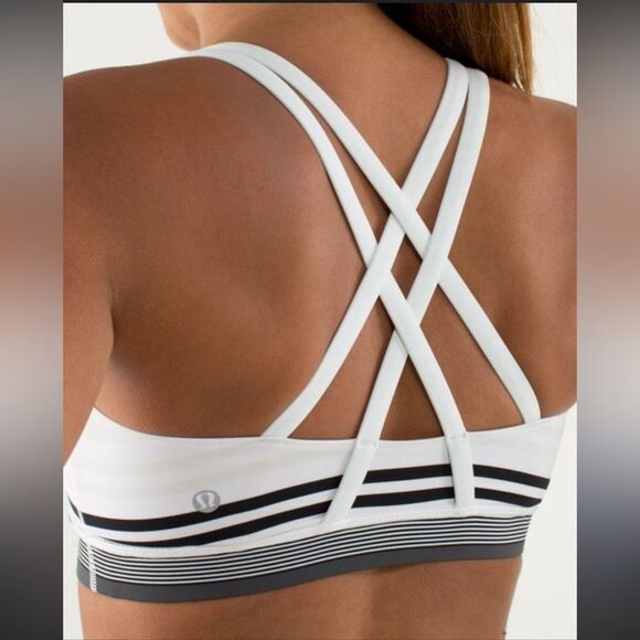 Lululemon Energy Bra White Gray Groovy Stripe Nimbus Criss Cross Straps 2 - Picture 4 of 4